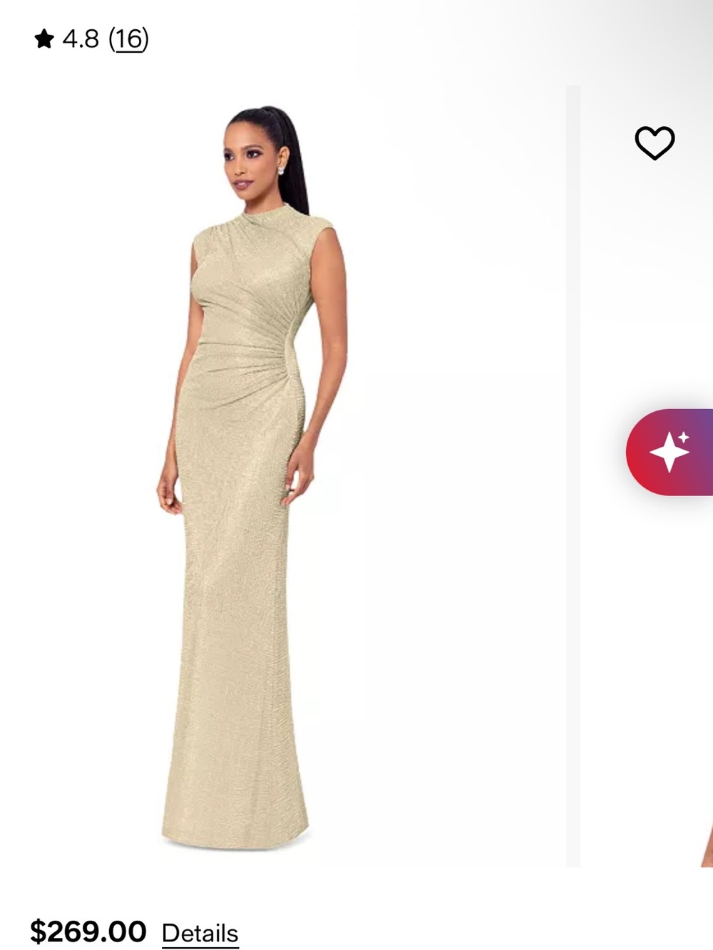 Betsy & Adam Shimmering Gold Sleeveless Column Gown